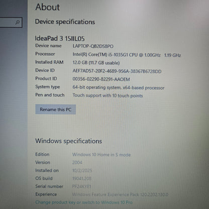 Lenovo IdeaPad 81WE 15.6" i5-1035G1 1.0GHz 12GB RAM 256GB SSD